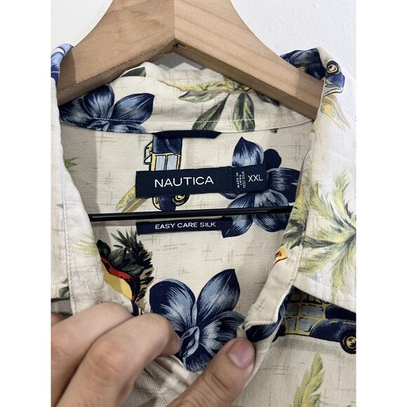 Silk Resort Camp Button Up Shirt XL Hawaiian Woody Surf Luxury Vacation Boho - Picture 5 of 12